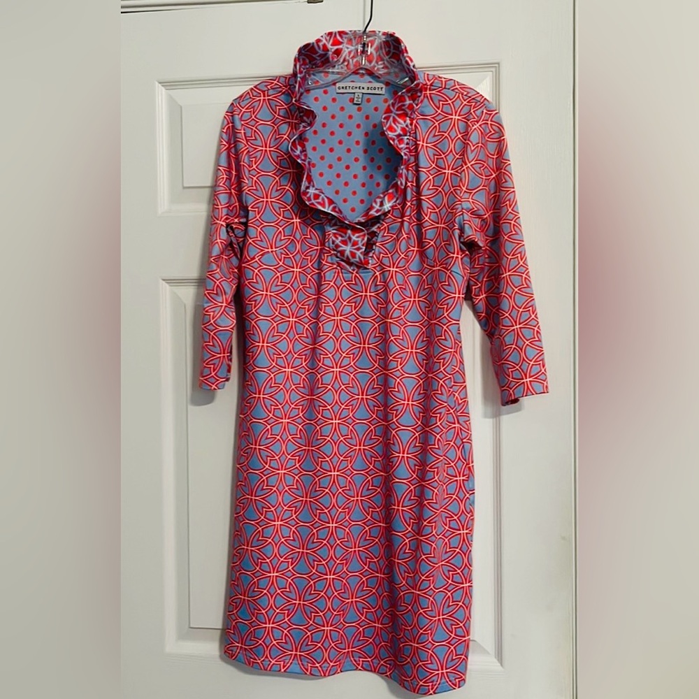 Gretchen Scott 3/4 Sleeve Ruffle Neck Dress